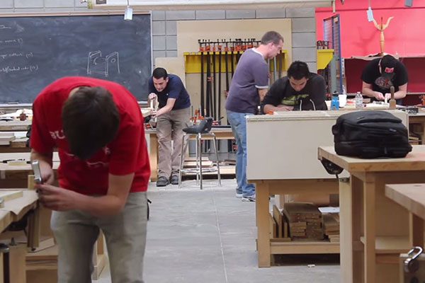 Students in woodworking classroom