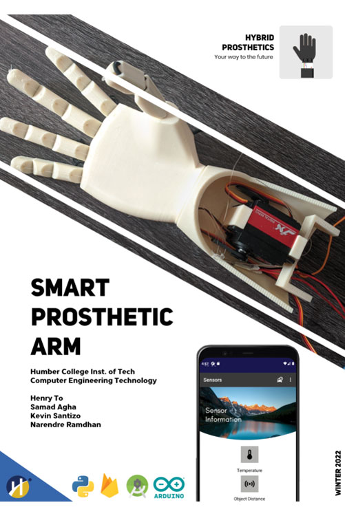 poster displaying the smart prosthetic arm and the project team members names