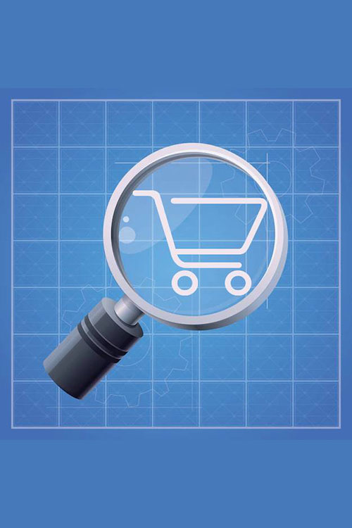 illustration of a shopping cart under a magnifying glass
