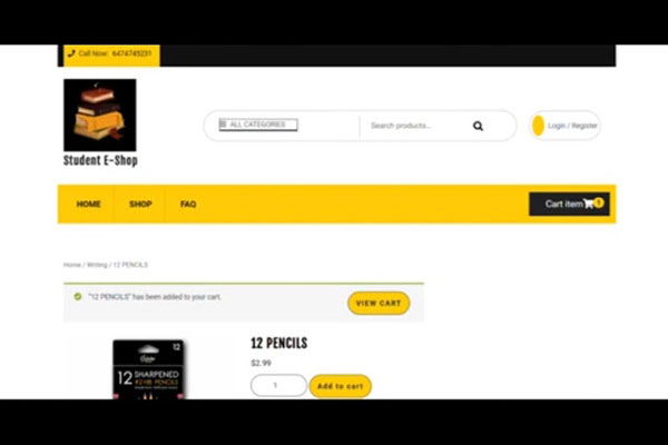 Screen Shot of the student e-shop platform