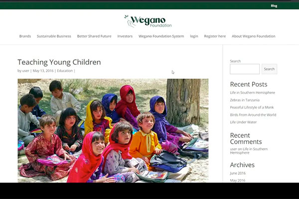 Screenshot of the Wegano Foundation Website