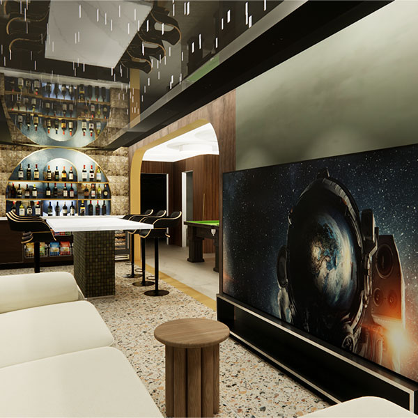 3D render of lounge bar area