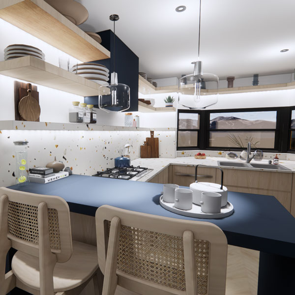 3D render of kitchen design