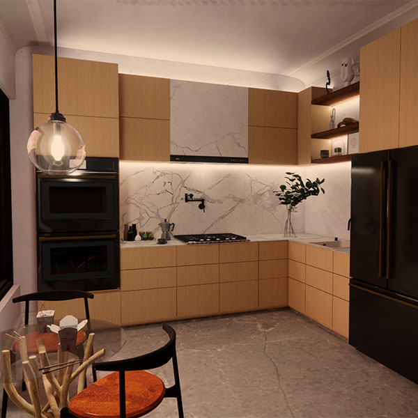 3D render of modern kitchen design