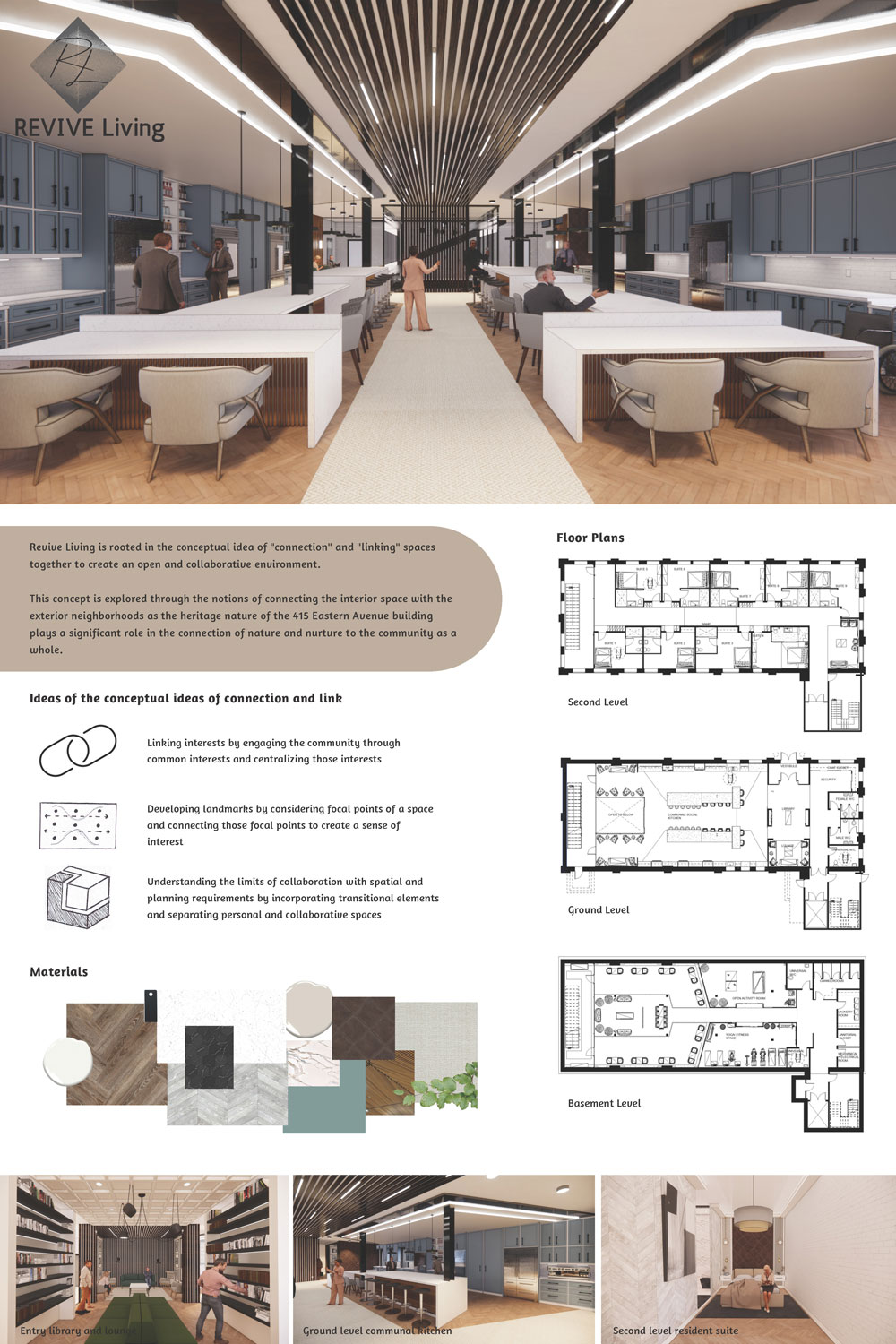 Poster detailing the development process of the residence design.