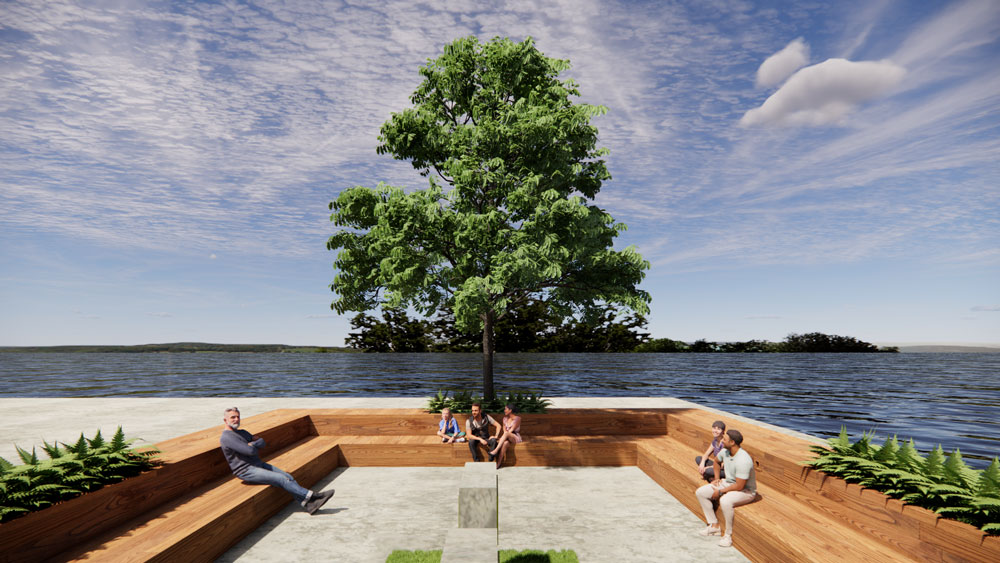3D render of reflection and seating space outside