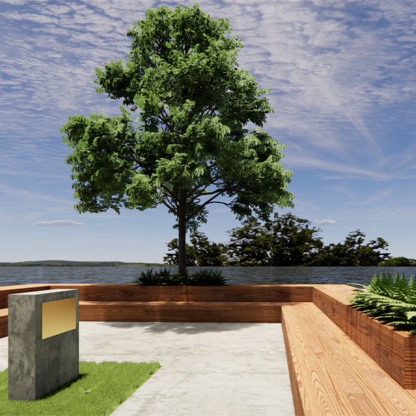 Render of two tiered seating area