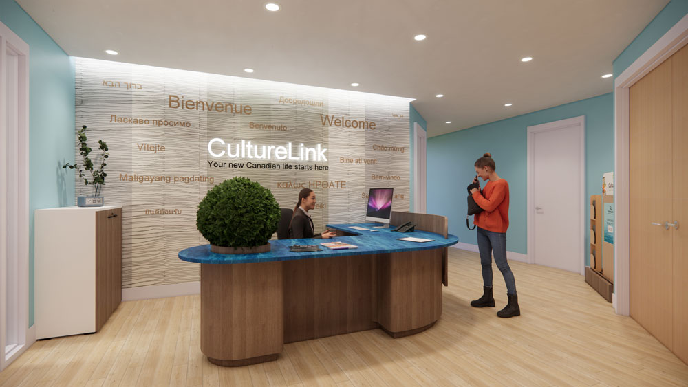 3D render of CultureLink's reception area